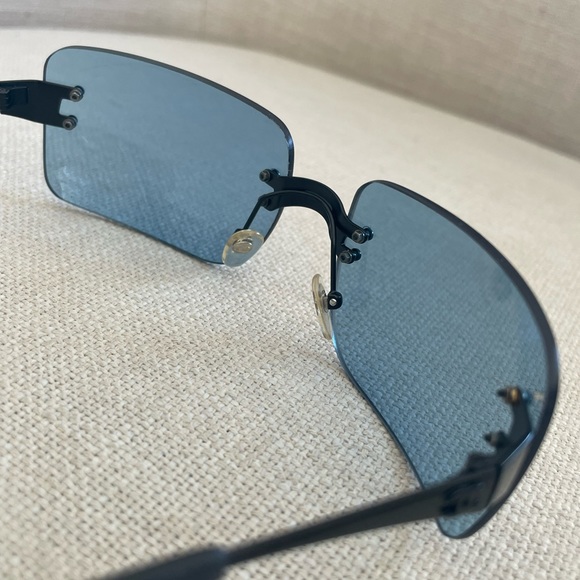 Vintage Chanel Black Matte Metal Frameless Blue Lense Sunglasses with Case - Picture 11 of 13